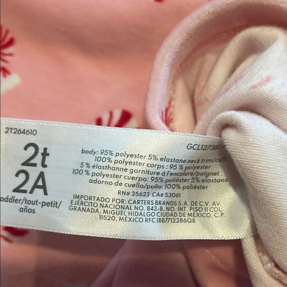 Carter's Pink Candy Cane Kids Pajama Set‎ Size 2T
